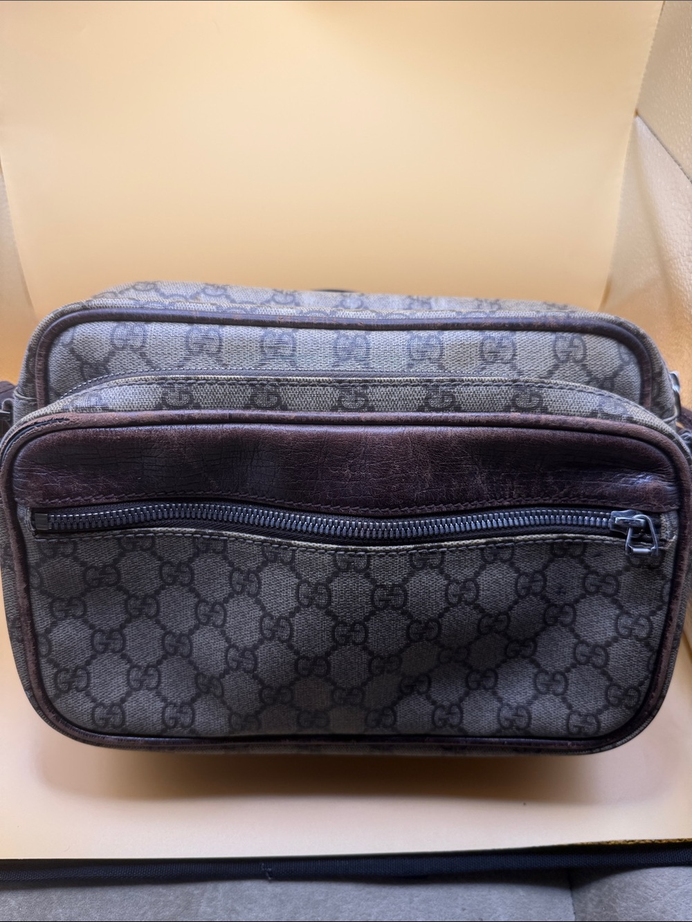Gucci Brown GG Supreme Belt Bag with Dark Leather Trim - Picture 1 of 7